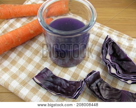 Fresh red cabbage smoothie with tasty carrot
