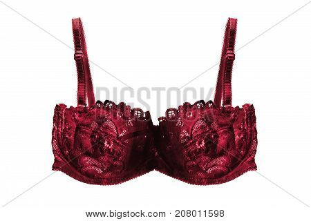 Red sexy lacy bra isolated over white