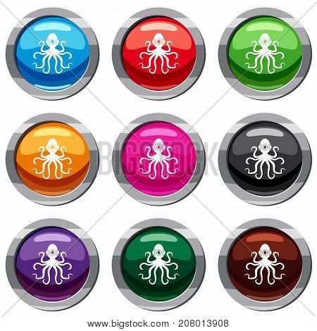 Octopus set icon isolated on white. 9 icon collection vector illustration