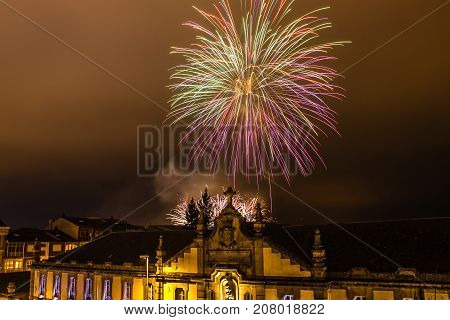 Fireworks in the local festival of San Froilan in Lugo. Spain.