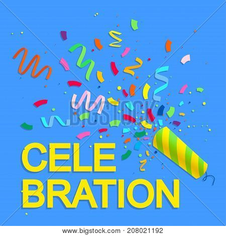 Bright celebration background with confetti. Vector illustration.