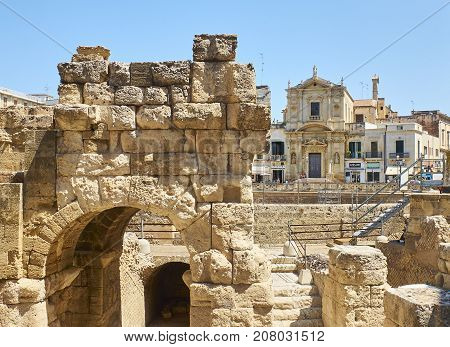 Roman Amphitheatre In Piazza Santo Oronzo Square. Lecce, Italy.