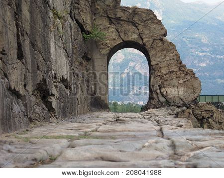 Ancient Roman Road Arch In Donnas