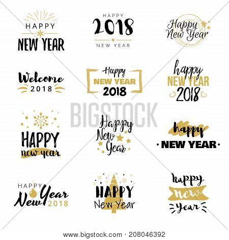 Happy New Year 2018 Typographical Design Set