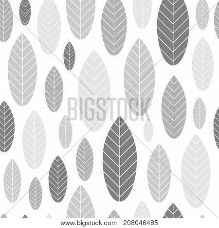 Black and white seamless pattern with leafs