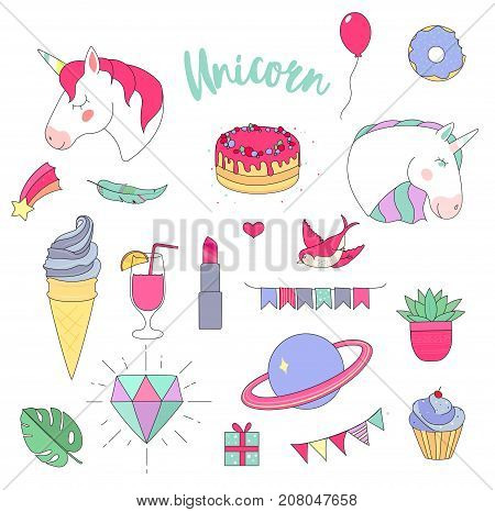set of fashion stickers on white background