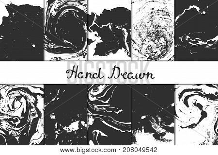 Marbling, ebru, suminagashi. Set of cards with texture, the effect of ink on the water. Abstract background. Design of cards.