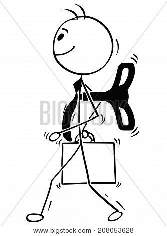 Cartoon Illustration Of Business Man With Wind Up Key On His Back