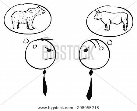 Two Businessman Arguing About Bull And Bearish Market