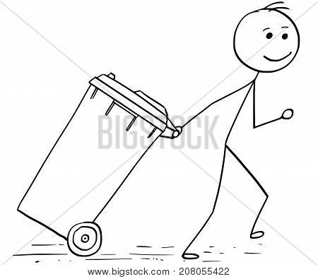Smiling Man Pulling Wheelie Bin