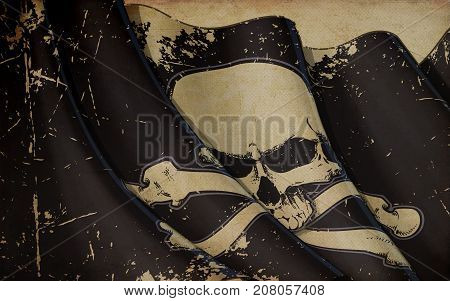 Pirates Jawless Skull And Bones Waving Flag Old Paper