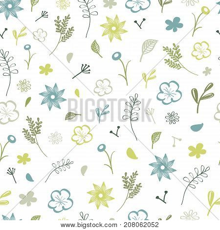 Seamless pattern with flowers and leafs on white background