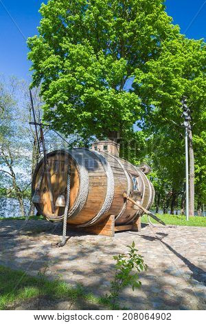 The First Russian Wooden Submarine With Barrel With Oars