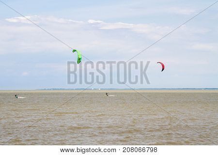 Windsurfing On The Beach Of The Big Izhora Gulf Of Finland