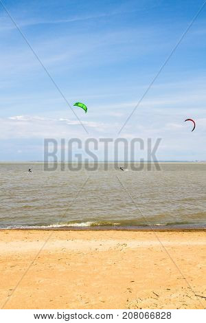 Windsurfing On The Beach Of The Big Izhora Gulf Of Finland