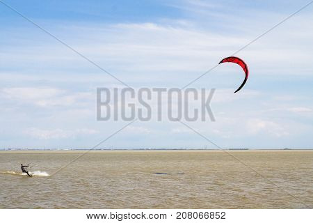 Windsurfing On The Beach Of The Big Izhora Gulf Of Finland