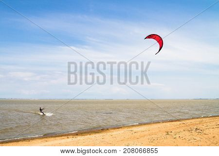 Windsurfing On The Beach Of The Big Izhora Gulf Of Finland