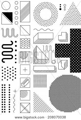 Universal trend poster with bright bold geometric yellow elements, chaotic composition, restrained sustained tempered style. Easy editable clipping mask. Magazine, leaflet, ad, typography, print