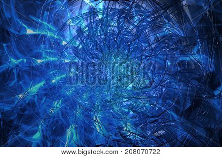 Abstract Background With Swirl Of Crystal Glass And Glassed Drops. 3D Illustration