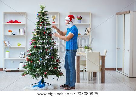 Injured man celebrating christmas at home
