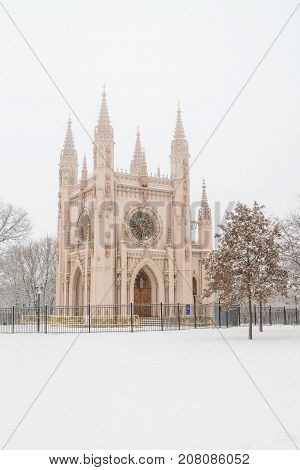 St. Alexander Nevsky Church In The Park Of Peterhof In The Winter.