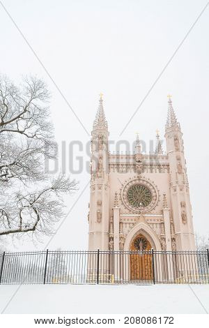 St. Alexander Nevsky Church In The Park Of Peterhof In The Winter.