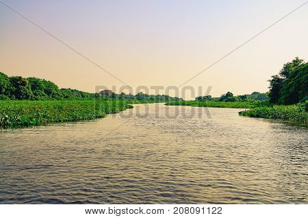 Wonderful Landscape At Sunset Of The Flooded Waters Of Pantanal