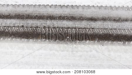 Snow Photographed In The Winter Season, Which Appeared After A Snowfall. Close-up,