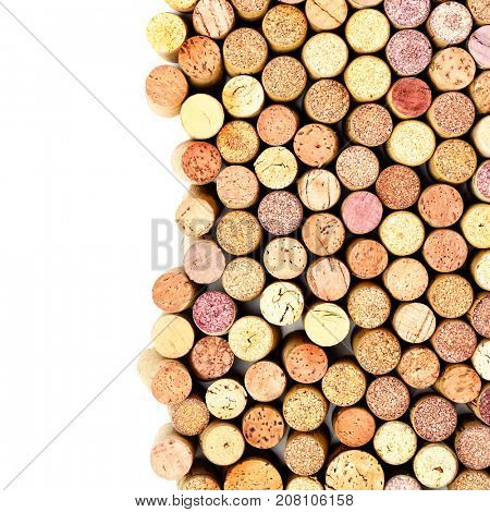 Wine corks isolated on the white background. Copyspace composition