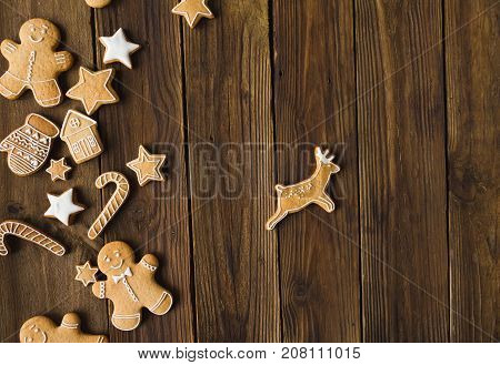 Christmas cookies on a wooden background. Gingerbread.