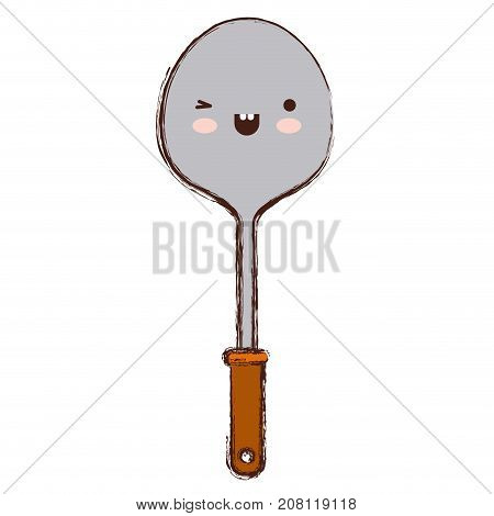 frying spoon utensil colorful kawaii blurred contour vector illustration