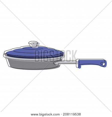 stewpan with handle and lid colorful watercolor silhouette vector illustration