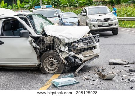 NAN THAILAND - OCT 25 : Undefined Car crash accident on the street of mountain over the Undefined traffic jam of car on October 25 2016 in Nan province Thailand