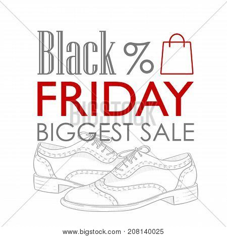 Vector sticker, black friday shoes sale, hand drawn womens oxfords sketch