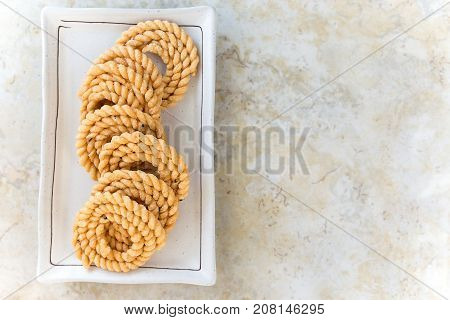 Chakli Or Murukku Popular Vegetarian Snack South India. Spiral Shaped Crisp Deep-fried Snack. Select
