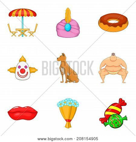 Asian circus icons set. Cartoon set of 9 asian circus vector icons for web isolated on white background