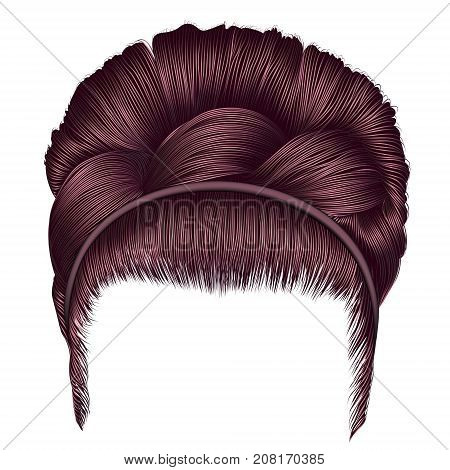 babette of hairs with pigtail copper pink colors . trendy women fashion beauty style . realistic 3D . retro hairstyle .