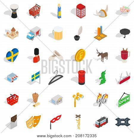 Europe icons set. Isometric style of 36 europe vector icons for web isolated on white background