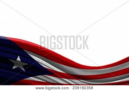 Grunge colorful flag Puerto Rico with copyspace for your text or images,isolated on white background. Close up, fluttering downwind.