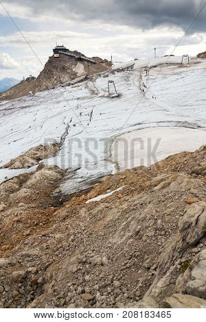 People Hiking Around Dachstein Hunerkogel Mountain Station, Alps, Austria