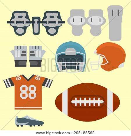 American football player uniform sport game icons vector cartoon style quarterback jumping success usa athlete. Professional competition floodlit challenge culture fitness.