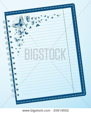 Page notebook with a pattern flittering butterflies vector