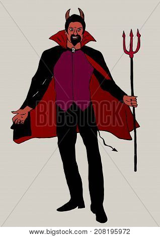 The devil with pitchfork, horns and tail