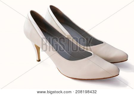 White leather high heels isolated on white background.