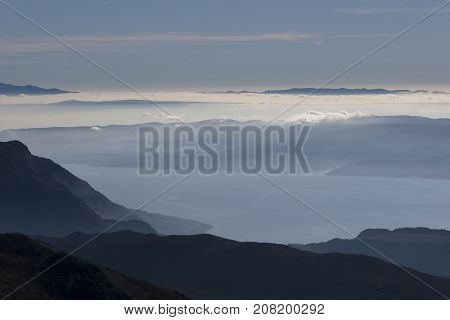 View from top of mountain Mosor to adriatic islands