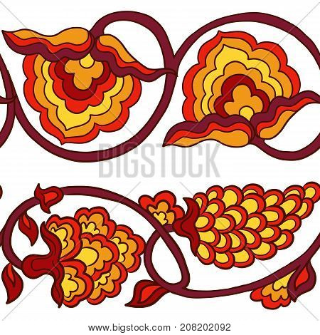 Seamless traditional chinese pattern with floral ornament in red. Stock vector illustration.