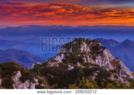 sunrise in the Buila Vanturarita Mountains Romania