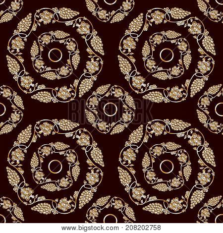 Seamless traditional chinese pattern with floral ornament in gold. Stock vector illustration.
