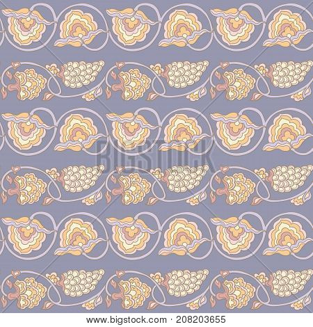 Seamless traditional chinese pattern with floral ornament in vintage pastel colors. Stock vector illustration.