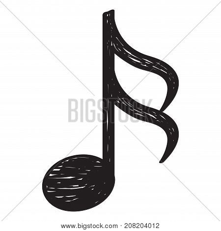 Isolated sketch of a musical note, Sixteenth note, Vector illustration
